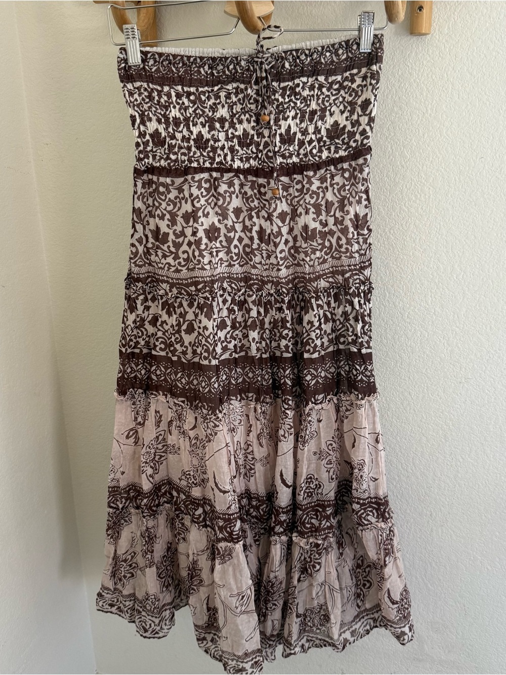 Bohemian festival western Strapless Convertible Smocked Maxi Dress Skirt Damask